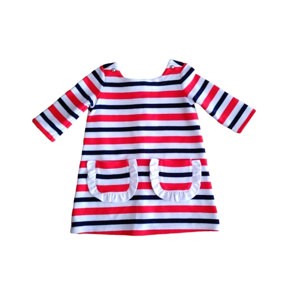 Janie and Jack Girls' Nautical Striped Patch Pocket Dress